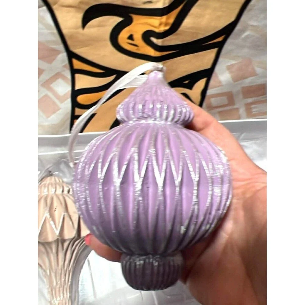 Bella Lux Set of 3 Ornaments – Lavender & Champagne Geometric Holiday Decor (NIB